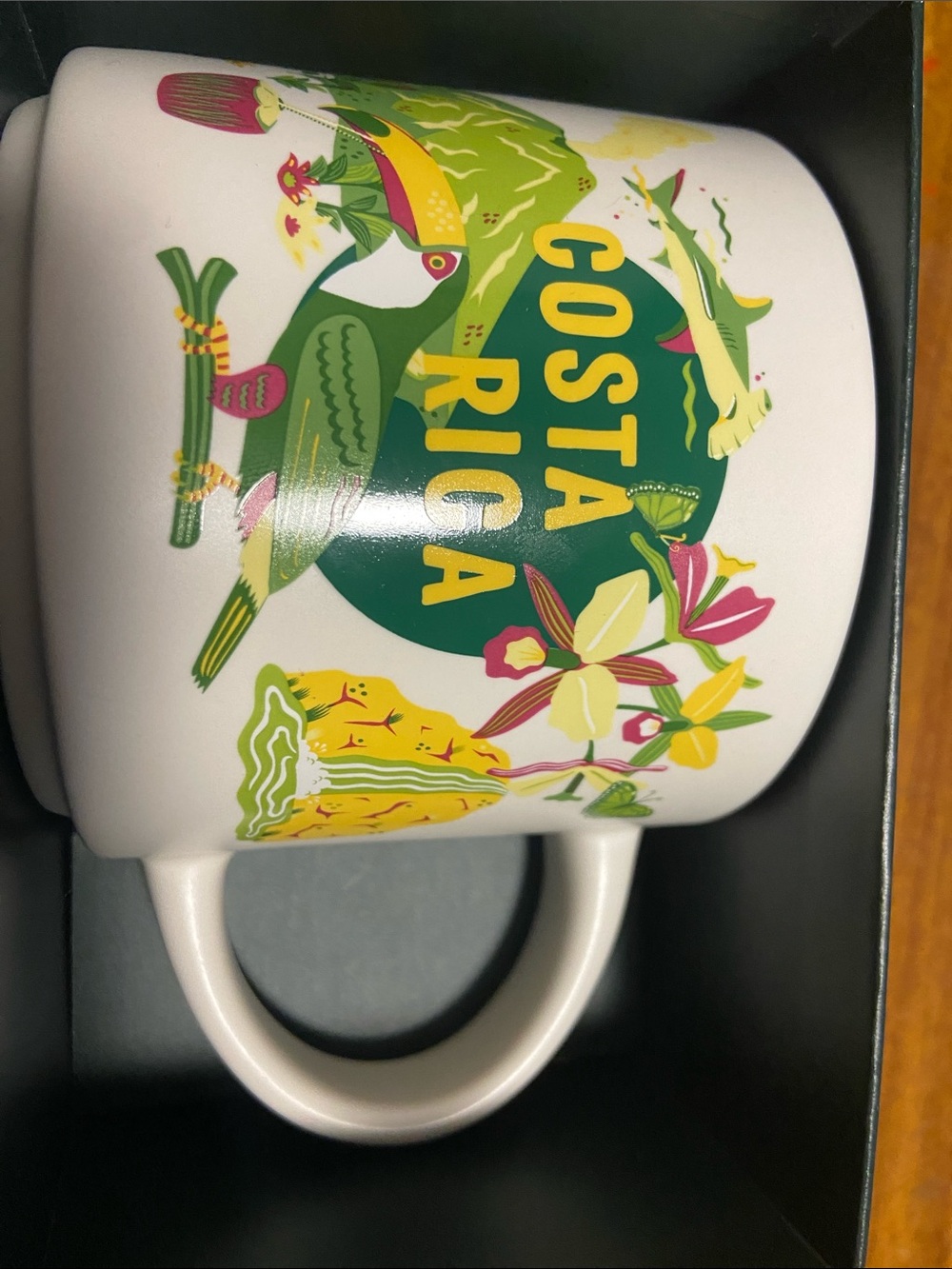 Starbucks Costa Rica White Mug with Yellow, Green and Pink Tropical Illustration